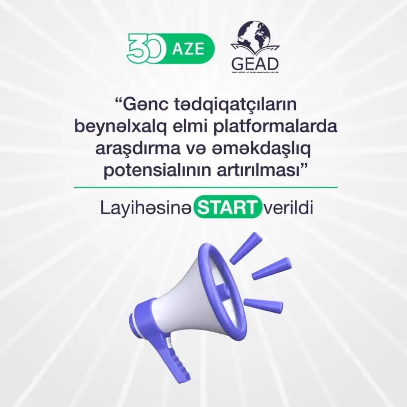 “Gənclərin Elmi Araşdırmalarına Dəstək” İctimai Birliyi sentyabr ayından etibarən Azərbaycan Respublikasının Gənclər və İdman Nazirliyinin maliyyə dəstəyi ilə “Gənc tədqiqatçıların beynəlxalq elmi platformalarda araşdırma və əməkdaşlıq potensialının artırılması” adlı layihənin icrasına başlayır.
